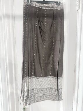 Bohemian Long Black Wrap Maxi Skirt with Printed Hem